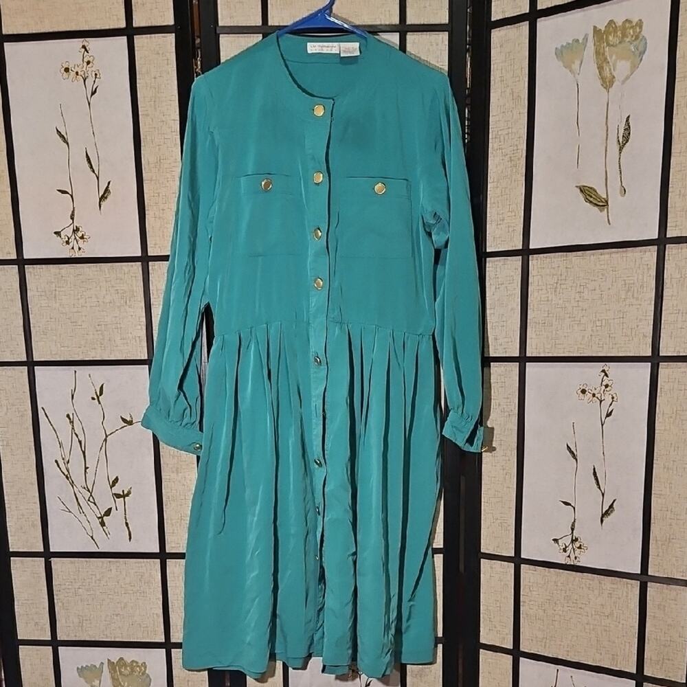 Liz Claiborne Teal Midi Dress with Gold Accents - Picture 3 of 7